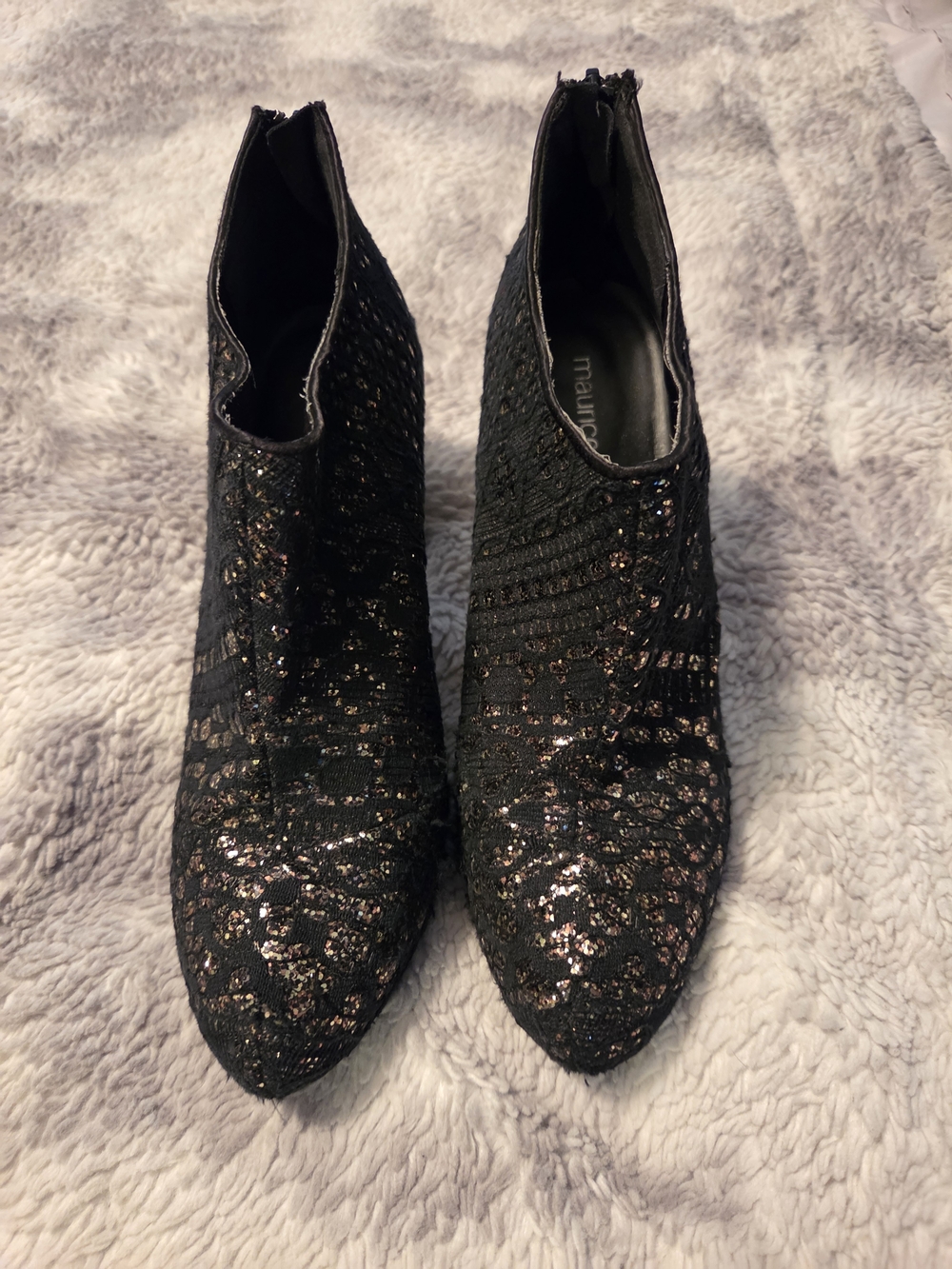 Maurices Black Glitter Lace Pointed Ankle Booties